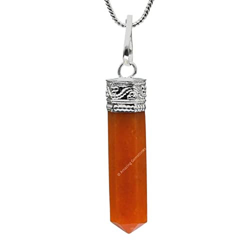 Handmade Cap Pencil Pendant Silver Carnelian