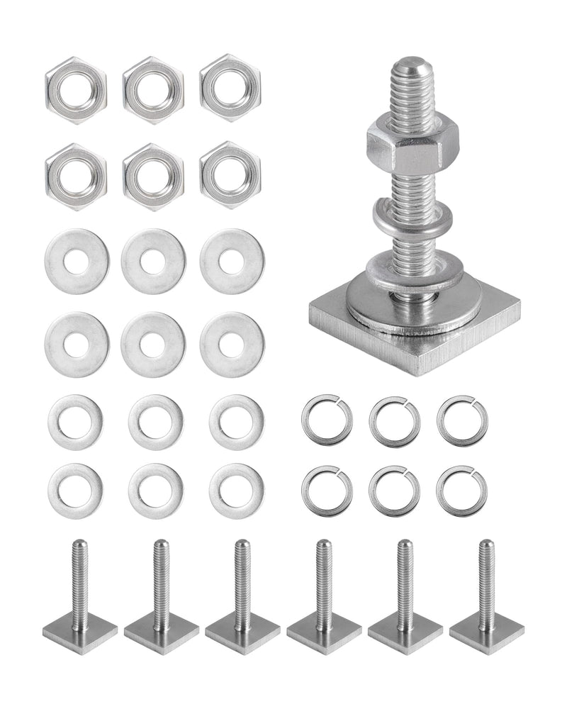 [Australia - AusPower] - T Slot Bolts for Roof Rack Cross Bars, Platform, Cargo Basket, Stainless M6x35mm/M8x30mm, 3mm Thick, Square T Track Bolt Adapter to Secure Bike/Ski/Kayak Rack, Solar Panel, Awning M6x35mm,6 Counts 