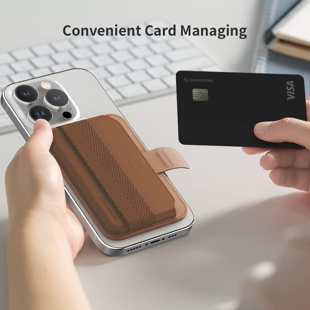[Australia - AusPower] - Sinjimoru Comb-Pattern Phone Grip Wallet, Vegan Leather Magnetic Cell Phone Card Holder Wool Band Strap as Credit Card Case Compatible With iPhone 15 14 13 12 Series. M-Pull Tab Band Black 