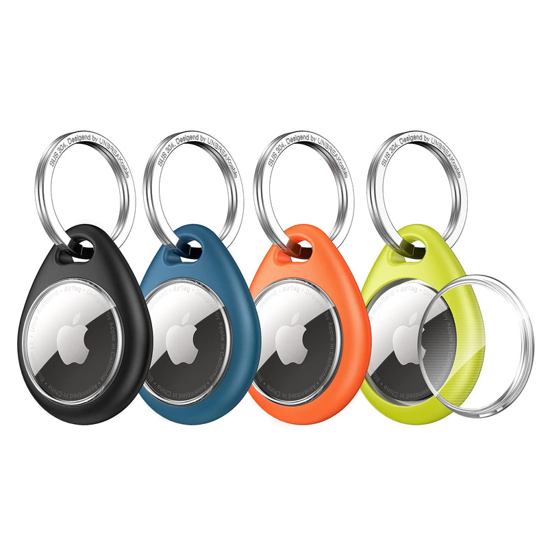 [Australia - AusPower] - UNBREAKcable Apple AirTag Holder - 4 Pack [Fit Tightly Design] [Easy to Install] [Hold Air Tag Securely] Waterproof TPU Shell Protective Case with 304 Stainless Steel Keychain Key Ring Black&Blue&Orange&Green 