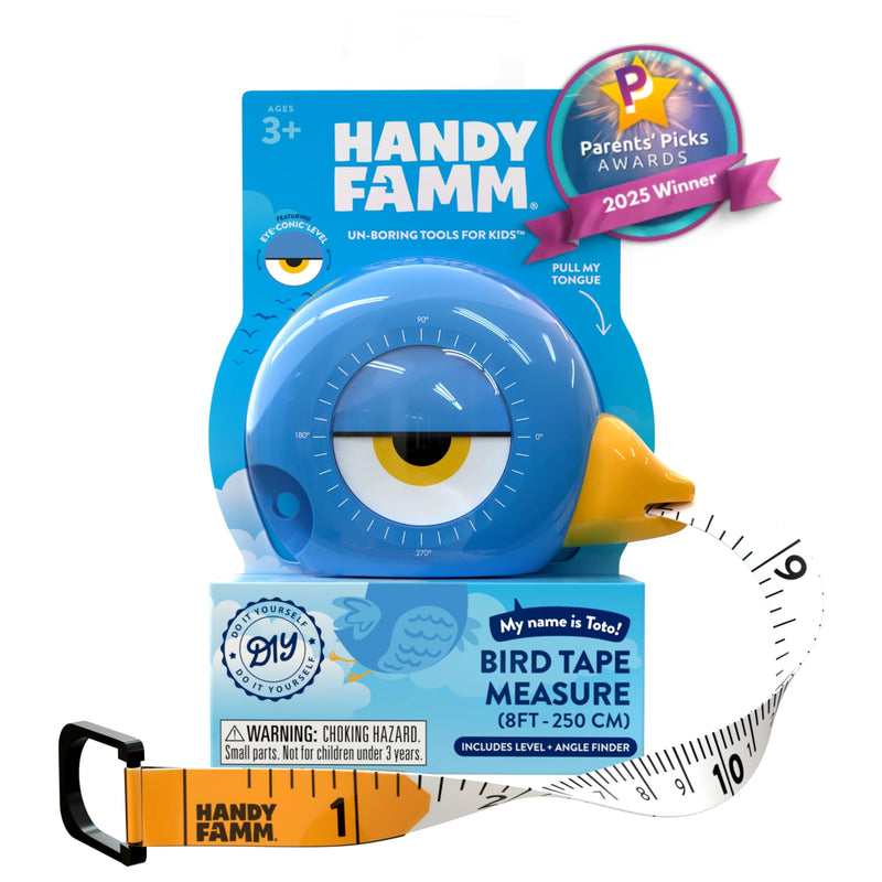 [Australia - AusPower] - 8Ft Animal Shaped Kids Tape Measurer, Fun Level and Protractor Angle Finder, Educational Children's Tools, Small Measuring Tapes for Learning Early Math Skills, Ages 3 and up, Blue Bird 