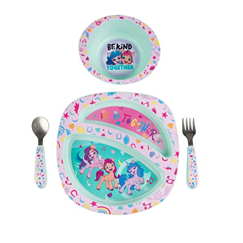 First Years My Little Pony Mealtime Set - Dishwasher Safe Toddler Plate, Bowl, Fork, Spoon - 4 Count