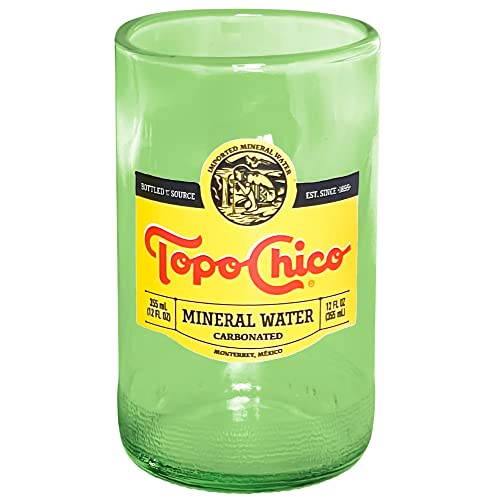Topo Chico Drinking Glasses Green 8 Fl Oz Fire Polished Smooth Rim Upcycled (Set of 2) Gift - Glassware Sets - Glass Tumbler - Water Cocktail Wine Whiskey Tequila Glass - Cup - Drinkware