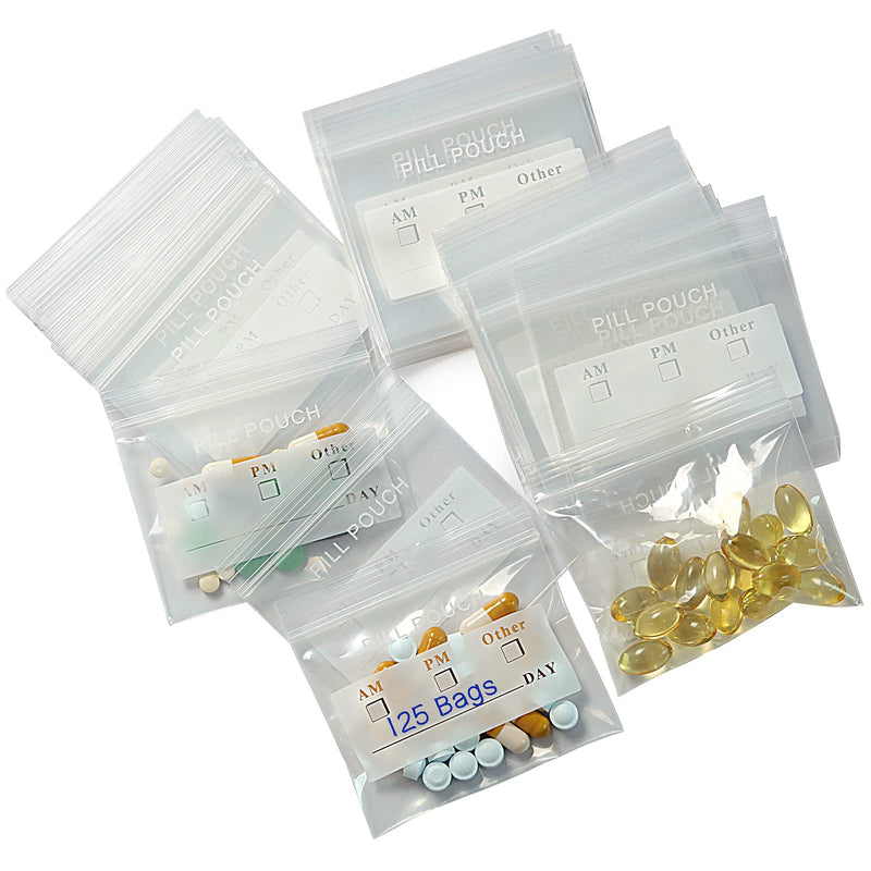 [Australia - AusPower] - 125 Packs 6 Mil Sturdy Pill Bags BPA Free Pill Pouch 3 x 2.75 Inch Write-on Label Seal Waterproof Reusable Clear Small Ziplock Plastic Bags for Travel Pill Organizer, Jewelry and Small Craft Pieces Writable-6mil Pack of 125 