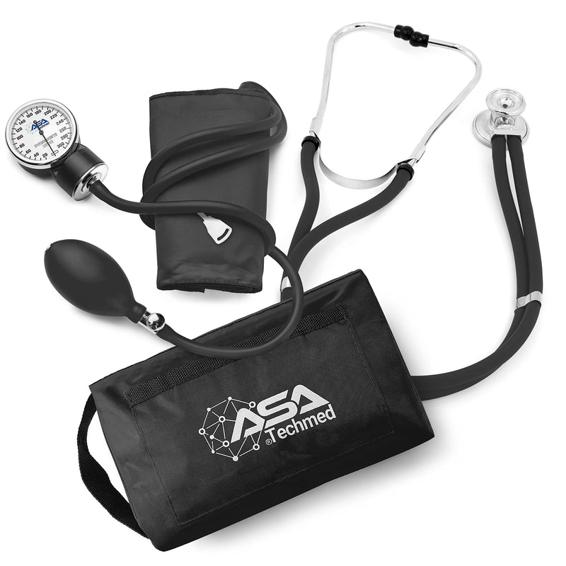 [Australia - AusPower] - ASA TECHMED Dual Head Sprague Stethoscope and Sphygmomanometer Manual Blood Pressure Cuff Set with Case, Gift for Medical Students, Doctors, Nurses, EMT and Paramedics, Black 