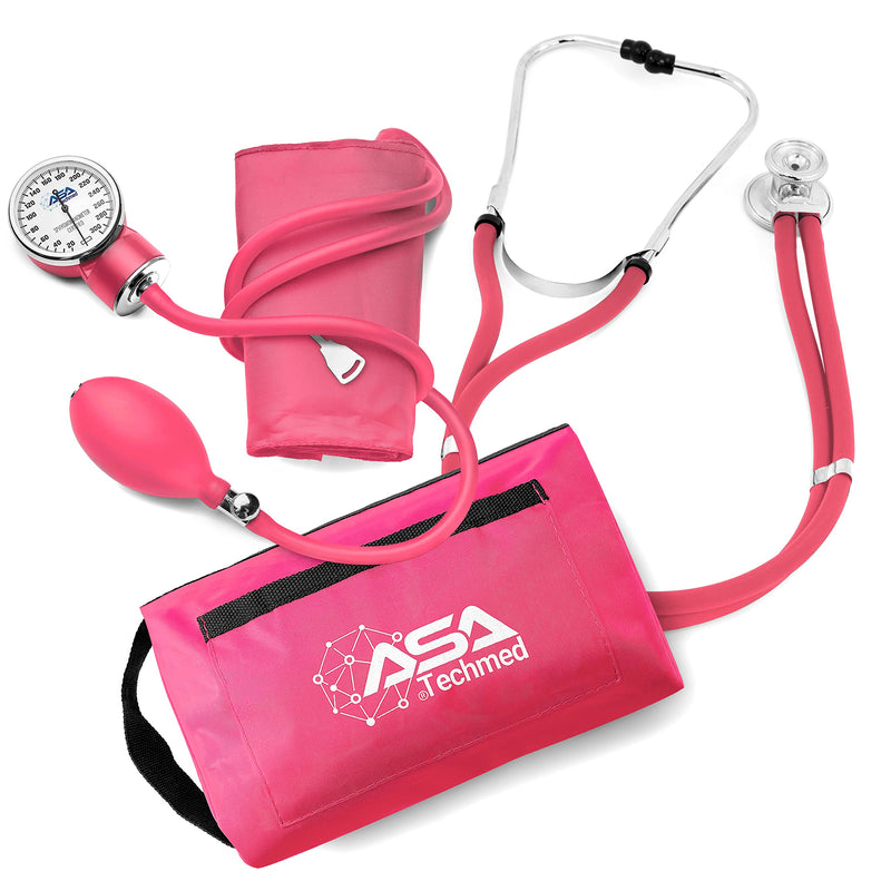 [Australia - AusPower] - ASA TECHMED Dual Head Sprague Stethoscope and Sphygmomanometer Manual Blood Pressure Cuff Set with Case, Gift for Medical Students, Doctors, Nurses, EMT and Paramedics, Pink 
