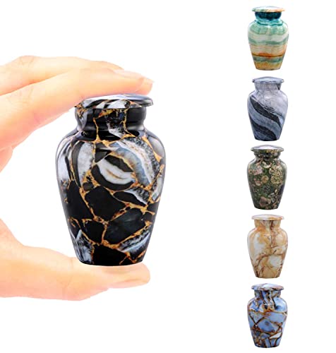 Small Keepsake Cremation Urns for Human Ashes - Marble Finish Metal Keepsake Urn - Mini Cremation Urn for Pet Ashes - Handcrafted Memorial Urn - Funeral Urns with Velvet Bag (Luxury Black) Luxury Black