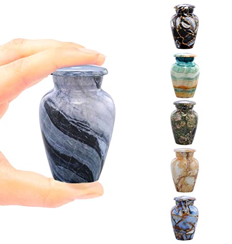 Small Keepsake Cremation Urns for Human Ashes - Marble Finish Metal Keepsake Urn - Mini Cremation Urn for Pet Ashes - Handcrafted Memorial Urn - Funeral Urns with Velvet Bag (Silver Wave) Silver Wave