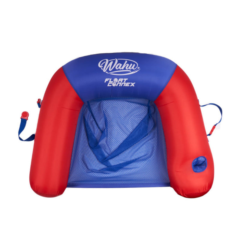[Australia - AusPower] - WAHU Float Connex Aqua Pool Seat with Connex Clips, Cupholder, and Inflate Valve, Inflatable Pool Float Chair for Adults and Kids Ages 8+, Blue/Red 