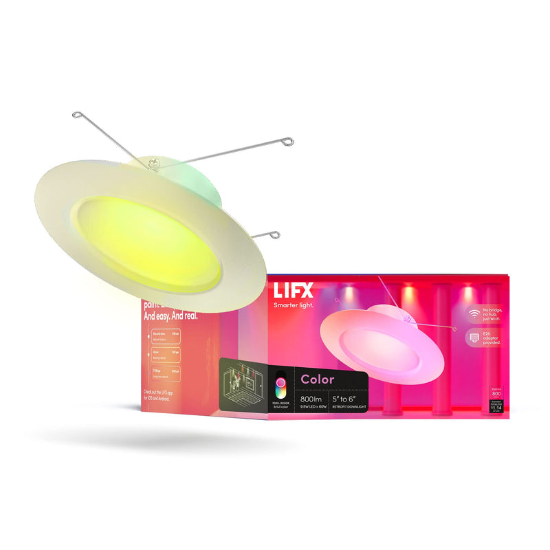 LIFX SuperColor 5-6" Smart Downlight Retrofit, 800 Lumens, CRI 90, Compatible with Alexa, Apple Homekit, SmartThings, Fits existing 5-6” Recessed Can Lights, LXDL6CUS 6 Inch Standard