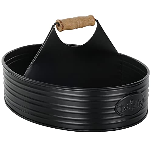 Autumn Alley Rustic Farmhouse Bath Caddy for Shower – Toiletries Countertop Organizer for Bathroom – Industrial Chic Décor – Matte Black Bathroom Accessories (Aged Black), Large