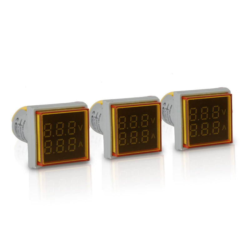 [Australia - AusPower] - LED Voltage Display Panel Mount Volt Amp Meter, AD101-22VAMS 22mm Square Voltmeter and Ammeter, AC50-500V Voltage and 0-100A Current Meter, Yellow (3 Pack) 3 Pack 