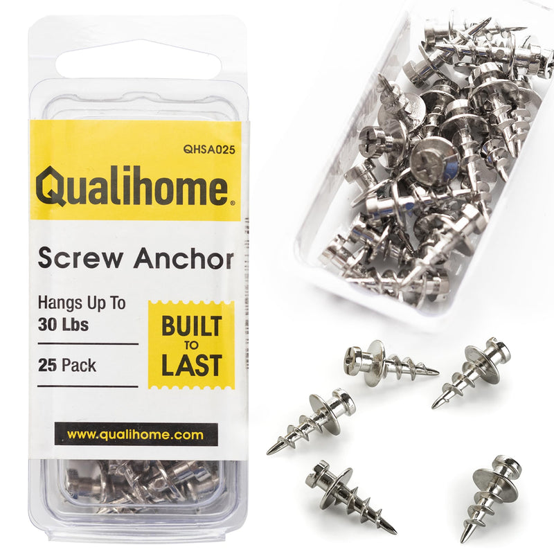 [Australia - AusPower] - QUALIHOME Double-Headed Wall Screw Anchors - Drywall Screw & Anchor in One for Items up to 30 Lbs. - Bear Claw Mounting Screws for D-Rings/Sawtooth/Wire/Keyholes - Hang Pictures/Mirrors (Pack of 25) 