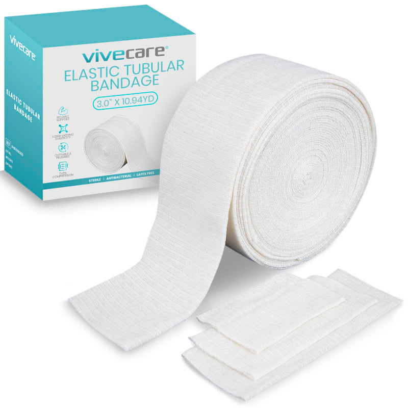 [Australia - AusPower] - Vive Elastic Tubular Bandage - (4.0" x 33 Feet) Stockinette Tubing for Arm & Legs - Stretch Cotton Compression Sleeve for Wound Care - Fabric Mesh Tube Gauze for Support - Medical Netting Roll 4.0”x10.94YD Beige 