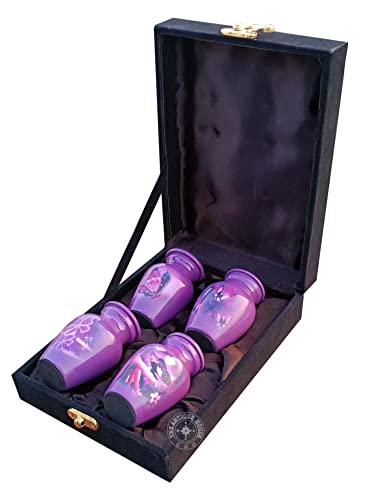 Set of 4 Pretty Keepsake Urns Small for Human Ashes Mini Funeral Cremation Pot with Black Velvet Box