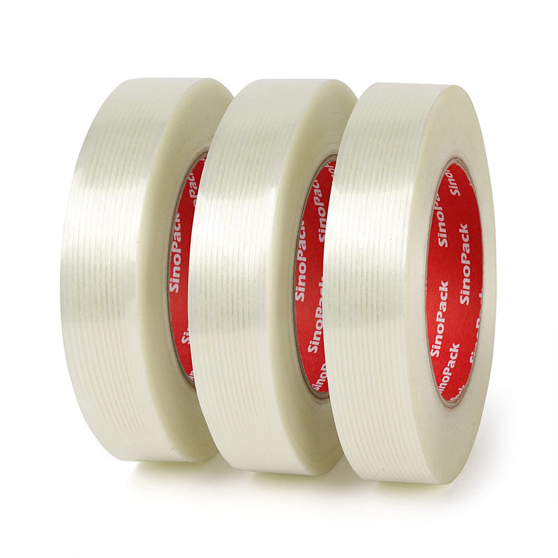 [Australia - AusPower] - Strapping Tape 3Pack 5.5Mil x 1in x 50yds Strapping Tape 1 inch Heavy Duty Strong Tape Fiberglass Reinforced Filament Tape 3 
