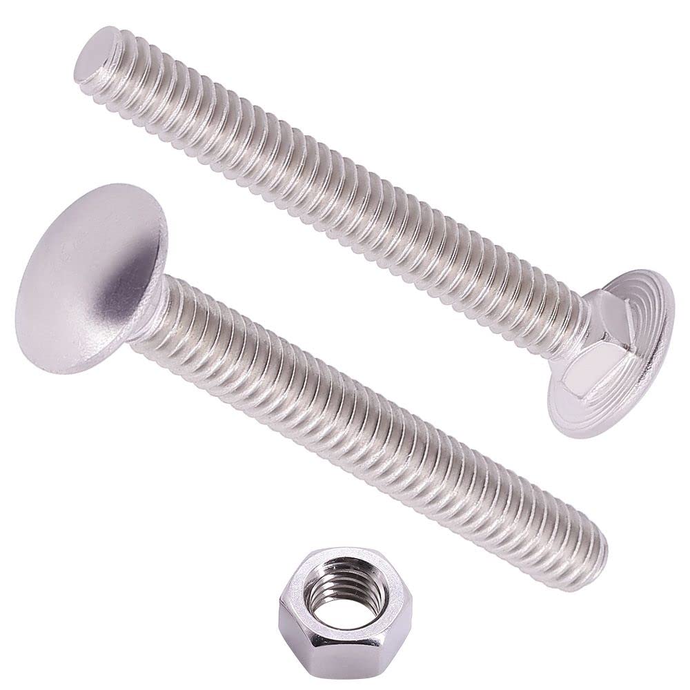 M6-1.0 x 50mm (10 Sets) Carriage Bolt DIN603 with Hex Nut DIN934, Full Coarse Thread, 304 Stainless Steel 18-8, Round Head Square Neck Screws Coach Bolt M6-1.0 x 50mm 10