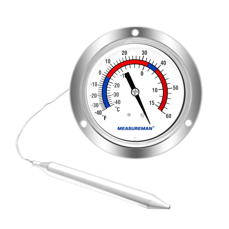 MEASUREMAN Vapor Capillary Flanged Panel Mount Refrigeration Thermometer, 2.5" Dial, 48" Capillary, -40-60 deg F/-40-15 deg C, Re-Calibration Available -40-60 deg F/-40-15 deg C (2.5" Dial)