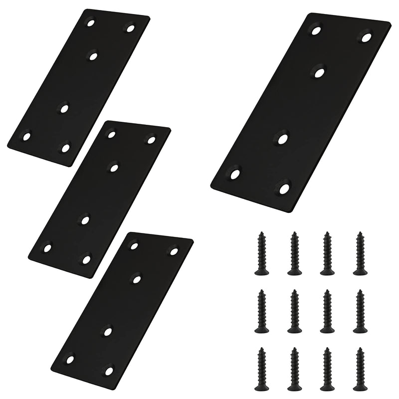 [Australia - AusPower] - 4pcs Metal Flat Straight Brace Bracket, 4'' x 2'' (L x W) Stainless Steel Mending Plate, Joining Bracket Wood Connectors for Furniture Corner Braces with Screws (Black) Black-4pcs 4'' x 2''/ 100mm x 50mm 