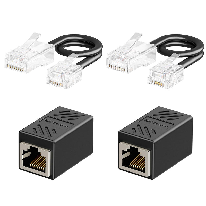 [Australia - AusPower] - Uvital Phone Jack to Ethernet Adapter, RJ11 to RJ45 Adapter, RJ45 Female to RJ11 Male for Landline Telephone, with RJ45 to RJ11 Cable (Black,2 Pack) 2 pcs RJ45 Coupler+2 pcs RJ45 to RJ11 Cable-Black 