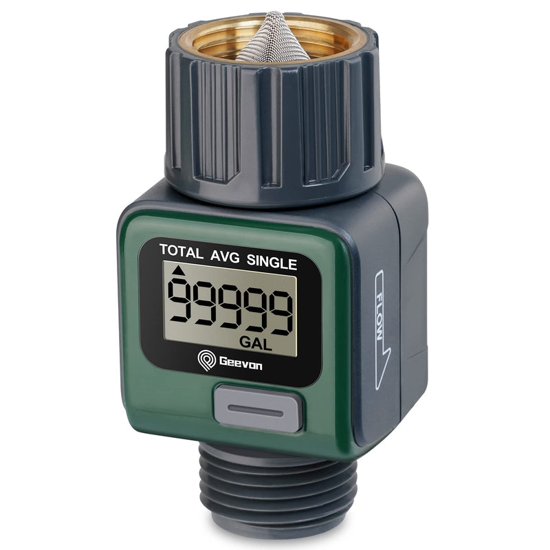 Geevon Garden Hose Water Flow Meter with Brass Inlet Metal Thread, High Accuracy & IPX6 Waterproof for Outdoor Garden Watering, RV Water Tank Filling, Lawn Sprinkler, and Nozzle Sprayer (1 Pack) 1
