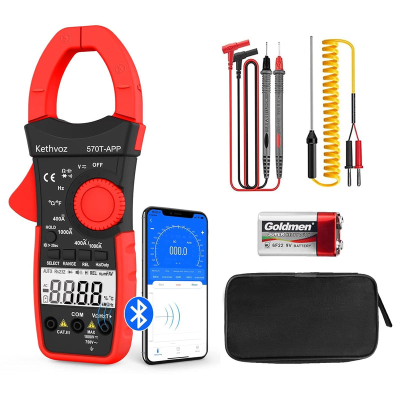 [Australia - AusPower] - 570T-APP Digital Clamp Meter, 4000 Counts Bluetooth Multimeter, 1000A AC/DC Amp Voltage Tester, Measures Ohms, Capacitance, Frequency, Temperature, Diode, Continuity Test with Data Logging 