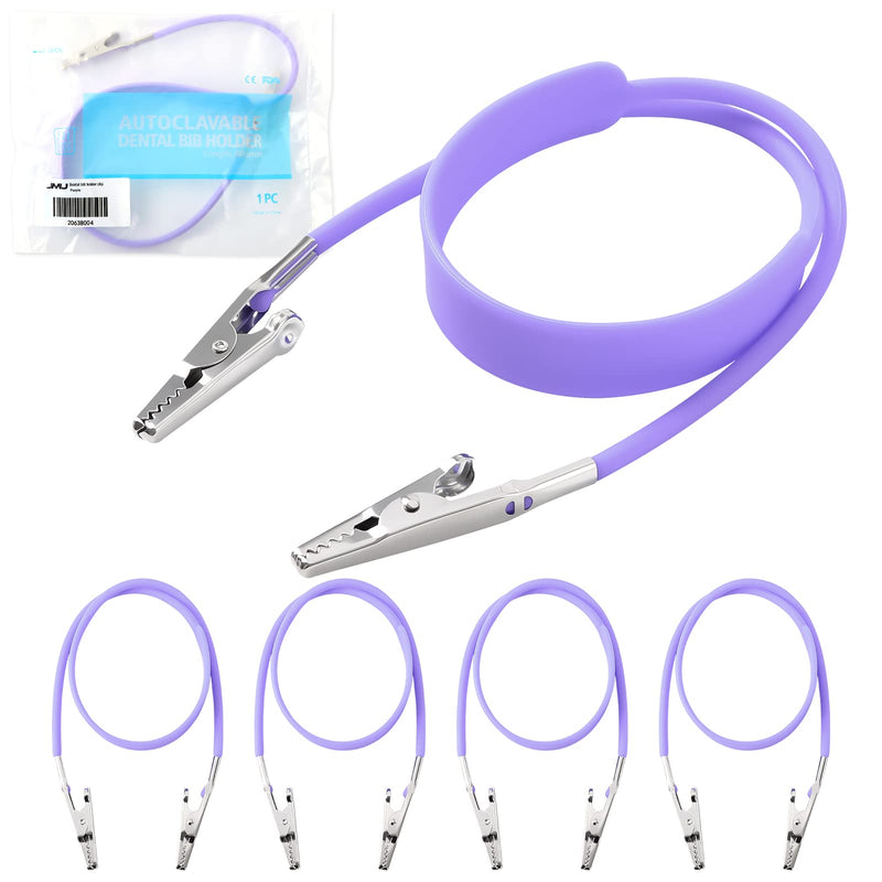 [Australia - AusPower] - JMU 5 Packs Dental Bibs Clips, Autoclavable Bib Holder Clips Silicone Individually Wrapped (1 Per Bag, Purple) 