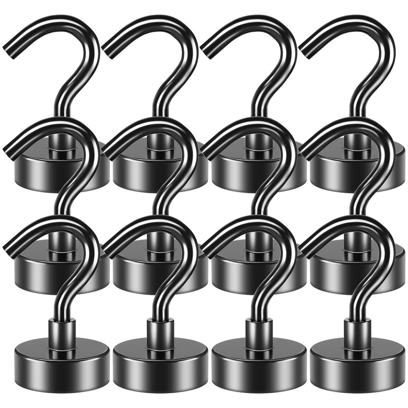 VNDUEEY 10 Pack Black Magnetic Hooks, 22Lbs Strong Magnet Hooks for Hanging, Magnetic Hook Heavy Duty, Fridge Magnets Neodymium with Hooks for Cruise, Kitchen, Workplace, Office and Garage 10 Pack - 22LBS