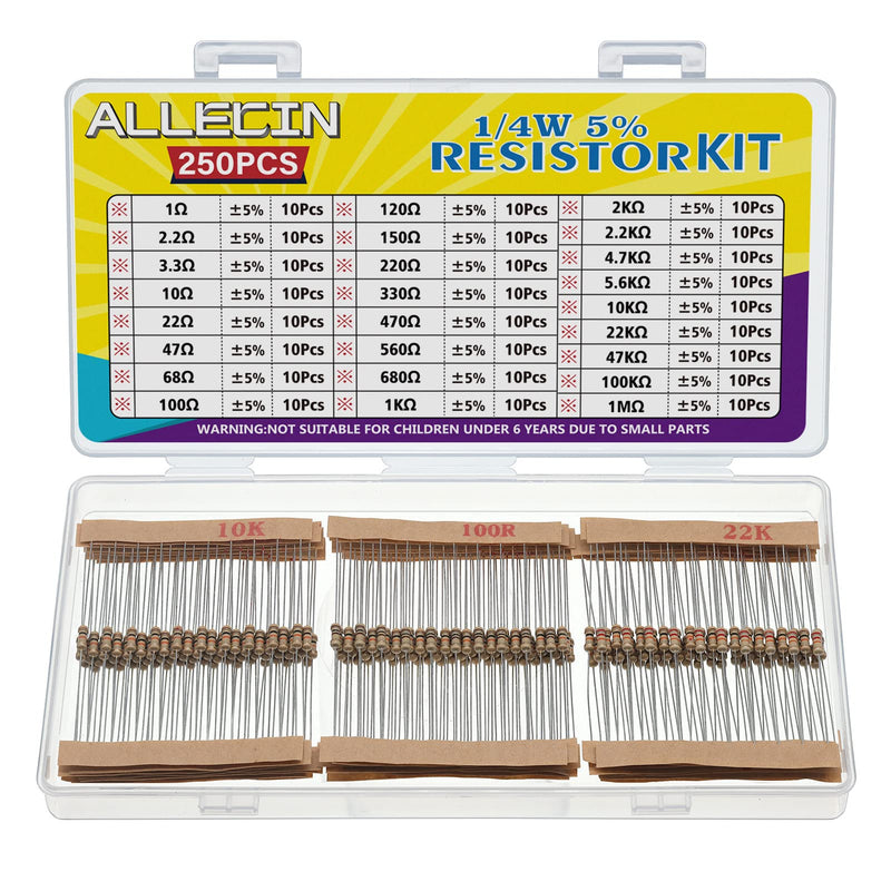 [Australia - AusPower] - 25 Values 1/4W Resistor Kit from 1 Ohm to 1M Ohm 1/4 Watt 5% Carbon Film Resistors Assortment 