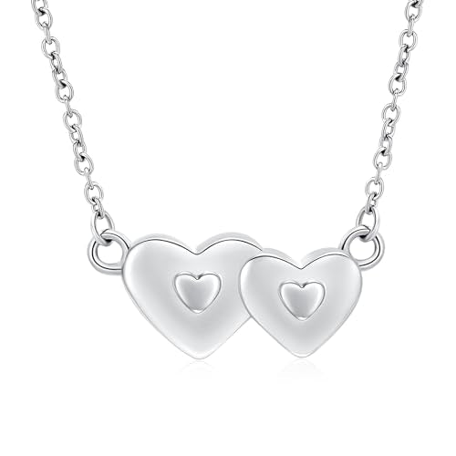 Minicremation Cremation Jewelry Urn Necklace for Ashes Double Heart Keepsake Pendant Gift for Women Funeral Memorial Urn Locket Silver