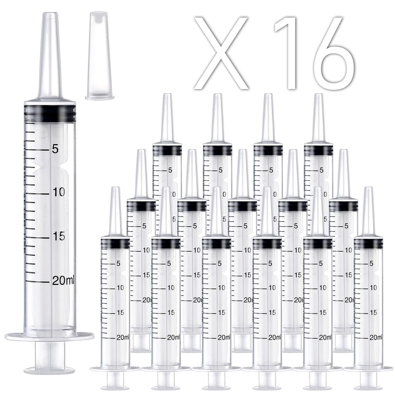 [Australia - AusPower] - 16 Pack 20ml Plastic Syringe, Large Syringes Tools for Liquid, Sterile and Individually Sealed for Measuring, Watering, Refilling, Feeding Pets, Scientific Labs, Oil or Glue Applicator Classic 16.0 