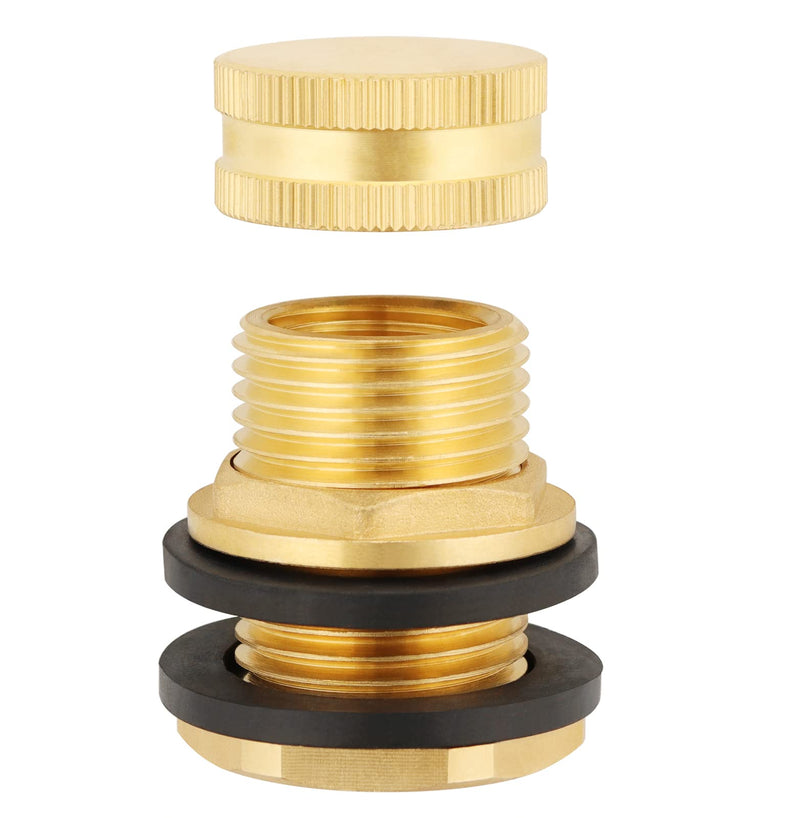 [Australia - AusPower] - Brass Tank Bulkhead Fitting With Plug,Double 1/2" Female NPT and 3/4" Male GHT (Garden Hose Threaded) 1 Pack 