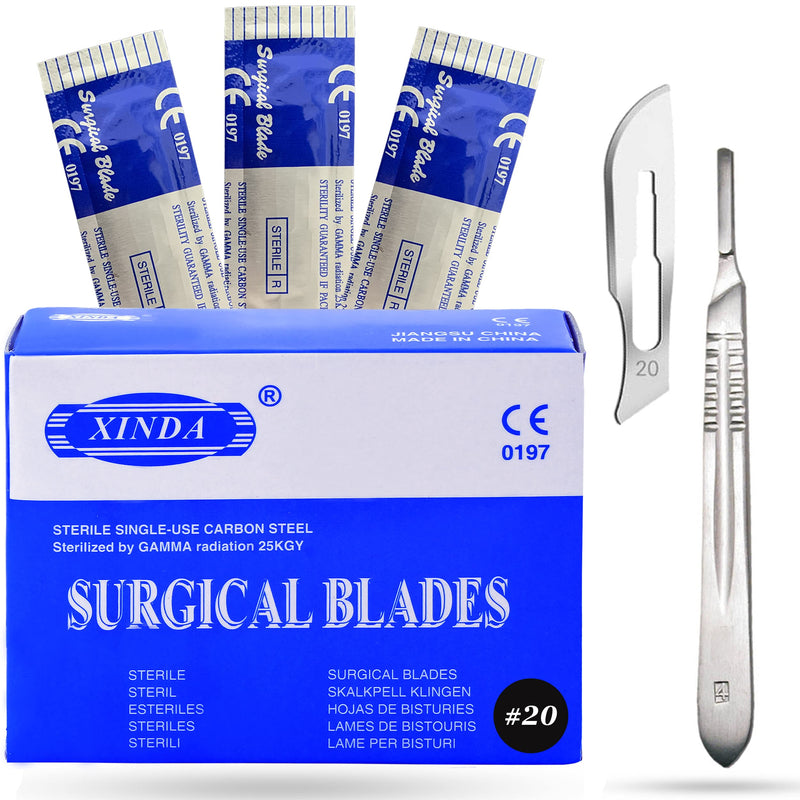 [Australia - AusPower] - Pack of 100 Blades #20, Scalpel Blades for Knife Scalpel, High Carbon Steel Dermablade Blades. Individually Wrapped, Sterile + Free 1 Handle #4 