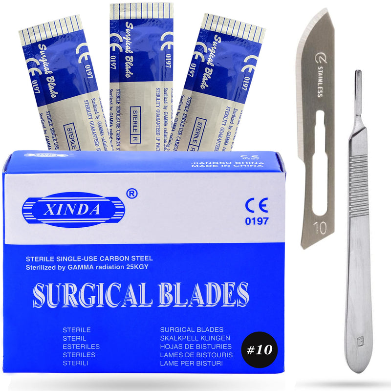 [Australia - AusPower] - Pack of 100 Blades #10, Scalpel Blades for Knife Scalpel, High Carbon Steel Dermablade Blades. Individually Wrapped, Sterile + Free 1 Handle #3 