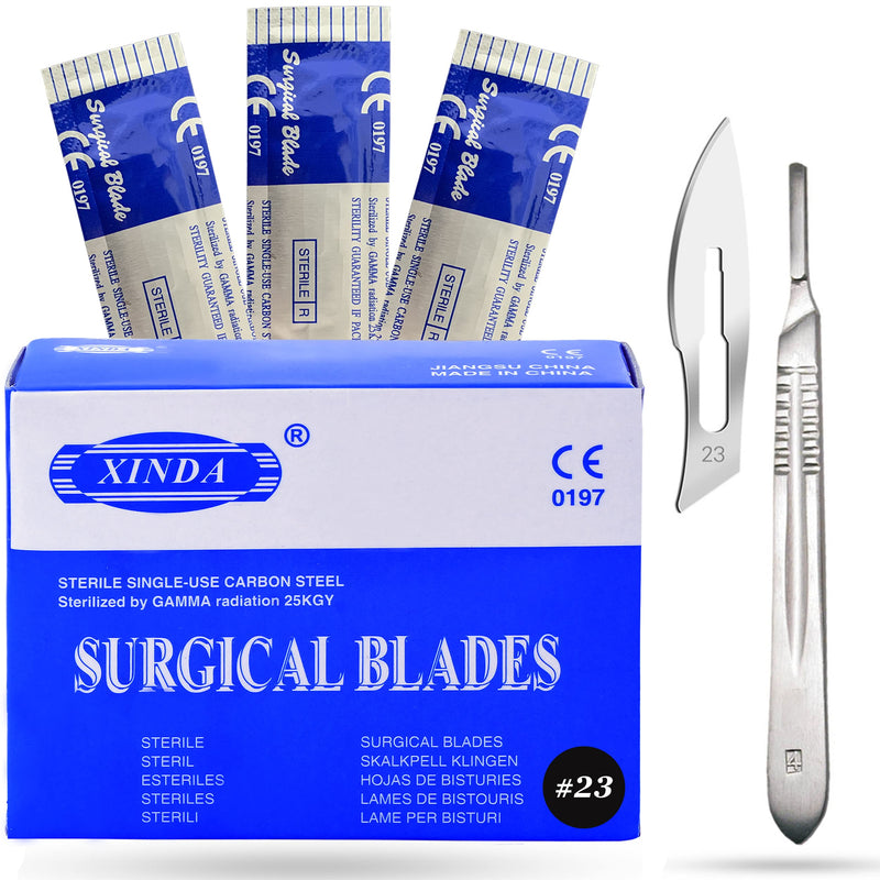 [Australia - AusPower] - Pack of 100 Blades #23, Scalpel Blades for Knife Scalpel, High Carbon Steel Dermablade Blades. Individually Wrapped, Sterile + Free 1 Handle #4 