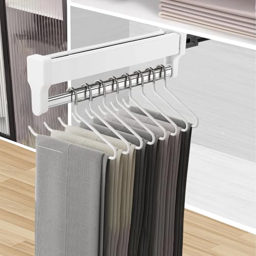 Pull Out Closet Valet Rod, Adjustable Sliding Heavy Duty Steel Top Mounted Clothes Storage Hanger Rail for Closet Wardrobe (292mm/11.5inch) 292mm/11.5inch White