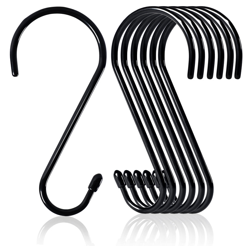 [Australia - AusPower] - 6-Inch Large S Hooks (Pack of 6), Non-Slip Vinyl Coated Black Hooks for Hanging Plants, Pots, Pans, Utensils, Tools, Jeans & Clothes, Outdoor/Indoor Rubber Coated Utility Hangers Pack Of 6 