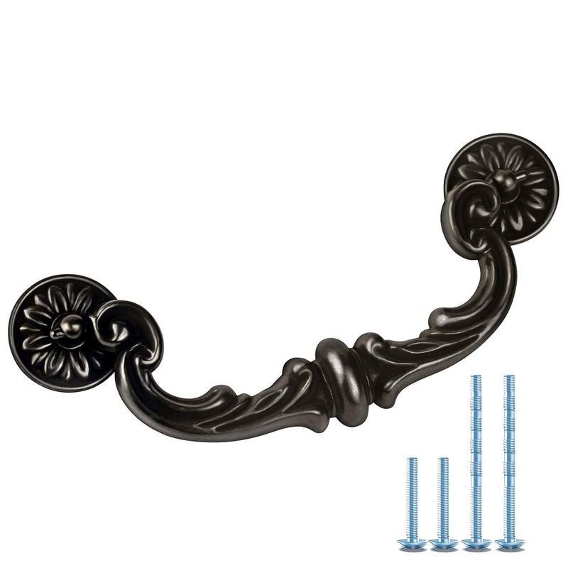 4-Pack 6" Hole Center Large Drop-Down Bail Dresser Pull Handle Bail Drawer Pull Swing Drawer Pulls Rustic Vintage Style Antique Black Bronze Kitchen Cabinet Hardware 7.3" Total Length (4) 4