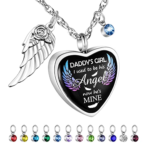 Dletay Heart Urn Necklace for Ashes Birthstones Cremation Jewelry for Ashes Stainless Steel Ash Necklace Memorial Ash Holder Silver