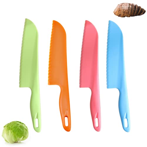 jawbush 11" Plastic Serrated Knives Set to Cut Salad, Bread, Brownies or Lasagna, Professional Large Lettuce Knife to Prevent Turning Brown, Nylon Knife for Nonstick Pans, Durable Chef's Knife, 4 Pcs 4 Pack