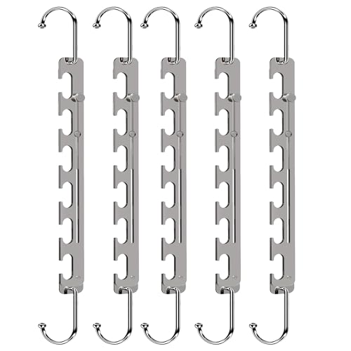 Sindax Space Saving Hangers Telescopic, 6 Holes Clothes Hangers Adjustment to 9 Holes, Upgraded Sturdy Metal Clothes Hangers Space Saving for Heavy Clothes, Closet Organizers and Storage - 5 Pack 17 inches