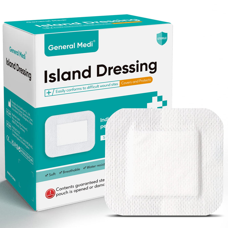 [Australia - AusPower] - General Medi Sterile Island Dressing Bordered Gauze  50 Count, 4" x 4" Gauze Pads, Wound Care Pad with Adhesive Border - Sterile, Soft & Highly Absorbent Medical Grade Dressing Pad 4" x 4"(50 Count) 