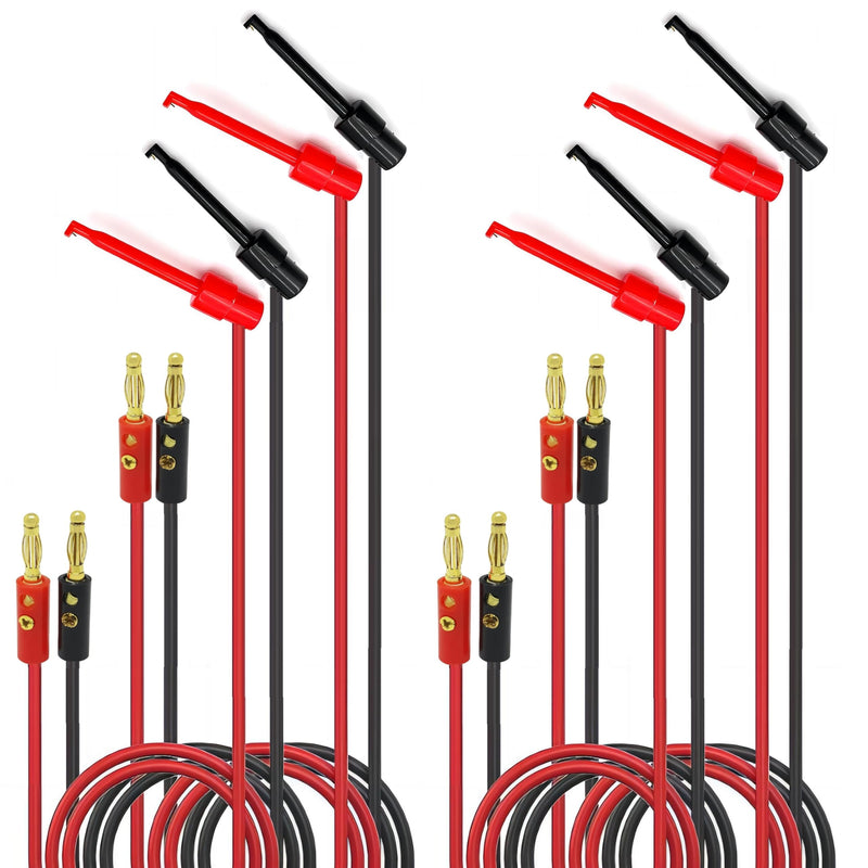 [Australia - AusPower] - WWZMDiB 8 Pcs Banana Plug Test Leads 4mm Gold Plated Banana Plugs Test Clip Retractable Hook 3.28 ft Copper Wire for Multimeter Leads(4 Black + 4 Red) 