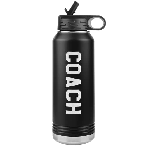 Coach Water Bottle - 32oz Insulated Flip Top Straw - Black