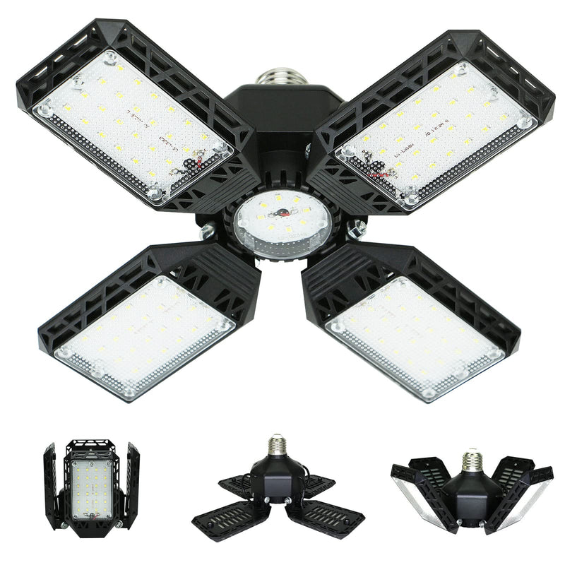 [Australia - AusPower] - LED Garage Light,150W Deformable LED Garage Ceiling Lights,15000LM Garage Lights with 4 Adjustable Panels, E26/E27 LED Shop Lights for Garage, Basement, Barn, Workshop,High Bay Light 4+1P 1Pack/F 