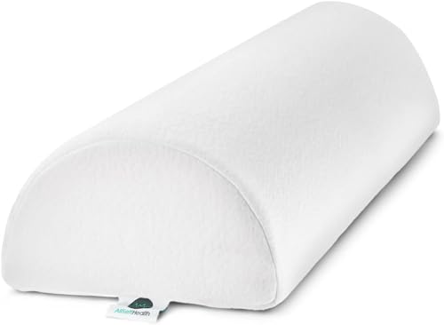 AllSett Health Large Half Moon Bolster Pillow for Legs, Knees, Lower Back and Head, Lumbar Support Pillow for Bed, Sleeping | Semi Roll for Ankle and Foot Comfort - Machine Washable Cover, White Knee Half Moon White