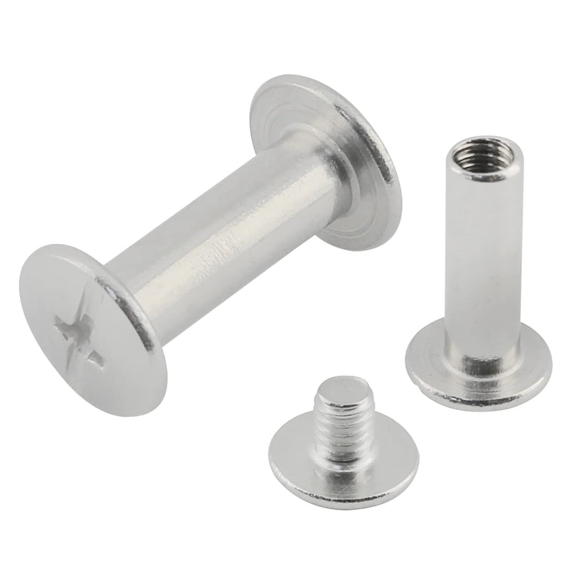 [Australia - AusPower] - Chicago Screw ZZLZX 20Sets 5mm X 15mm Nickel Plated Chicago Binding Screws, Round Cross Head Stud Screw Posts, Phillips Nail Rivet 