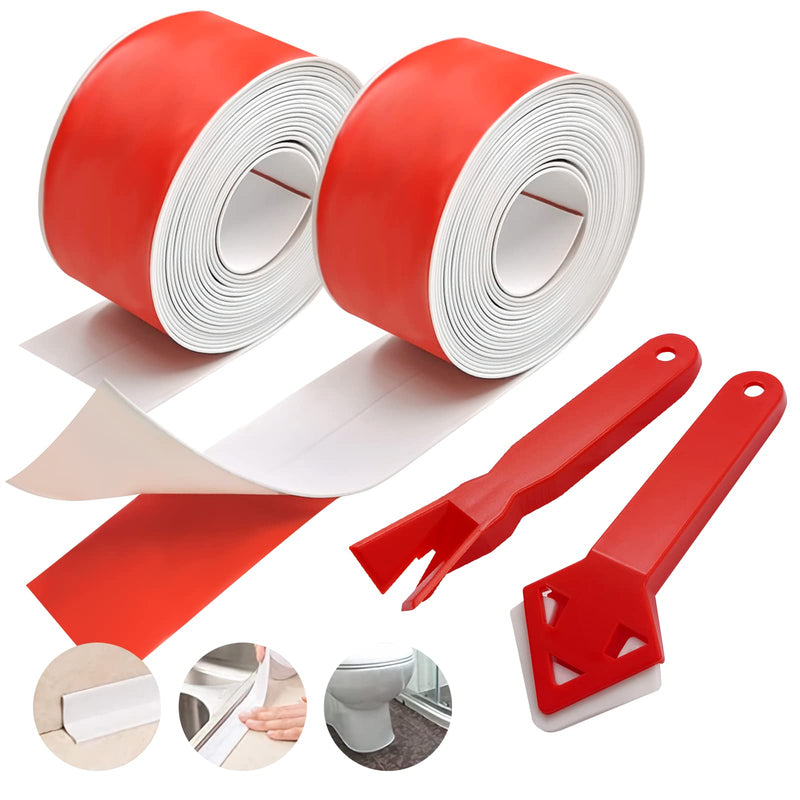 [Australia - AusPower] - SNAILGARDEN 2 Rolls Bath Sealant Strip, Acrylic Adhesive Caulk Strip with 2Pcs Caulking Tools, White Seal Strip Waterproof Sealant Tape for Bathroom,Kitchen,Toilet,Wall Corner 