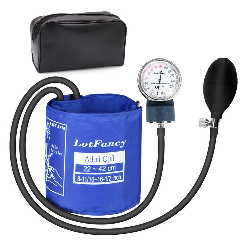 [Australia - AusPower] - LotFancy Aneroid Sphygmomanometer, Professional Manual Blood Pressure Cuff, Adult Cuff 8.5"-16.5", Calibrated BP Gauge, with Zipper Case, Blue 