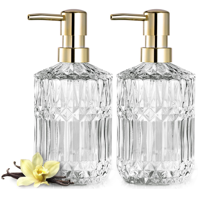 EMPO Clear Glass Soap Dispenser with ABS Plastic Pump, Crystal Lotion Dispensers for Kitchen Sink, Bathroom (2Pack Clear) Standard 2pack Clear